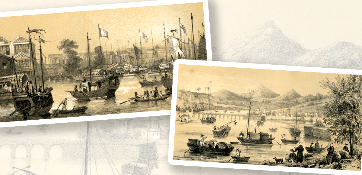《南京条约》开放的其中两个通商口岸在1847年的面貌,左起:厦门,宁波